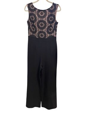 London Times Low-Back Lace Wide Leg Jumpsuit